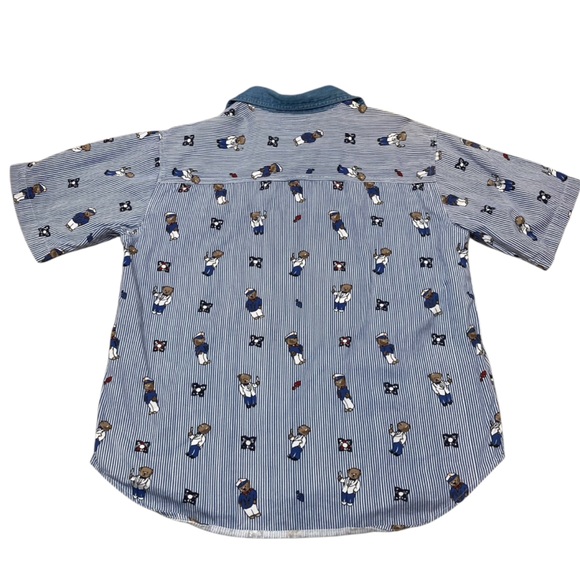 Vintage 90’s Nautical Bear Print Short Sleeve Button Up Shirt Women’s Medium - Picture 5 of 7